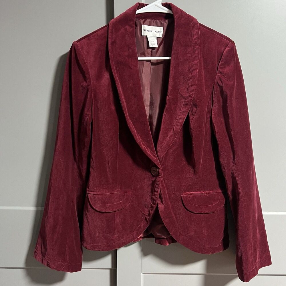 Newport News Women Velvet One Button Blazer Red US 10 Date Night Romantic